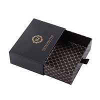Boîtes en carton noir de haute qualité en gros, logo de marque imprimé en feuille d'or, gaufrage, petites boîtes à tiroir coulissantes, boîte cadeau
