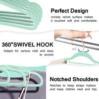Cintres en velours de qualité supérieure avec barre pour cravate, cintres vert menthe, antidérapants, gain de place, cintres pour vêtements