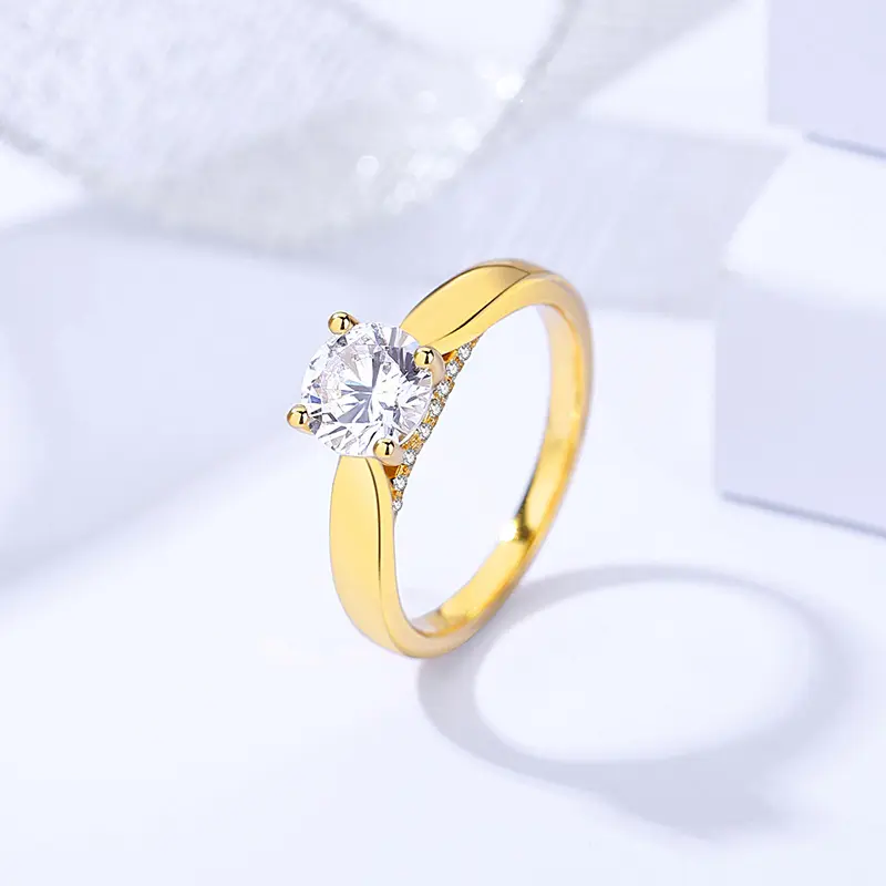 18K Gold 6.5mm Round Brilliant Cut Moissanite Engagement Rings 925 Sterling Silver Wedding Ring for Women