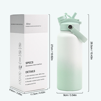 Bouteilles d'eau sportives en acier inoxydable à double paroi isolées sous vide avec intérieur en céramique, revêtement poudré, logo personnalisé, 1L, 18oz, 32oz