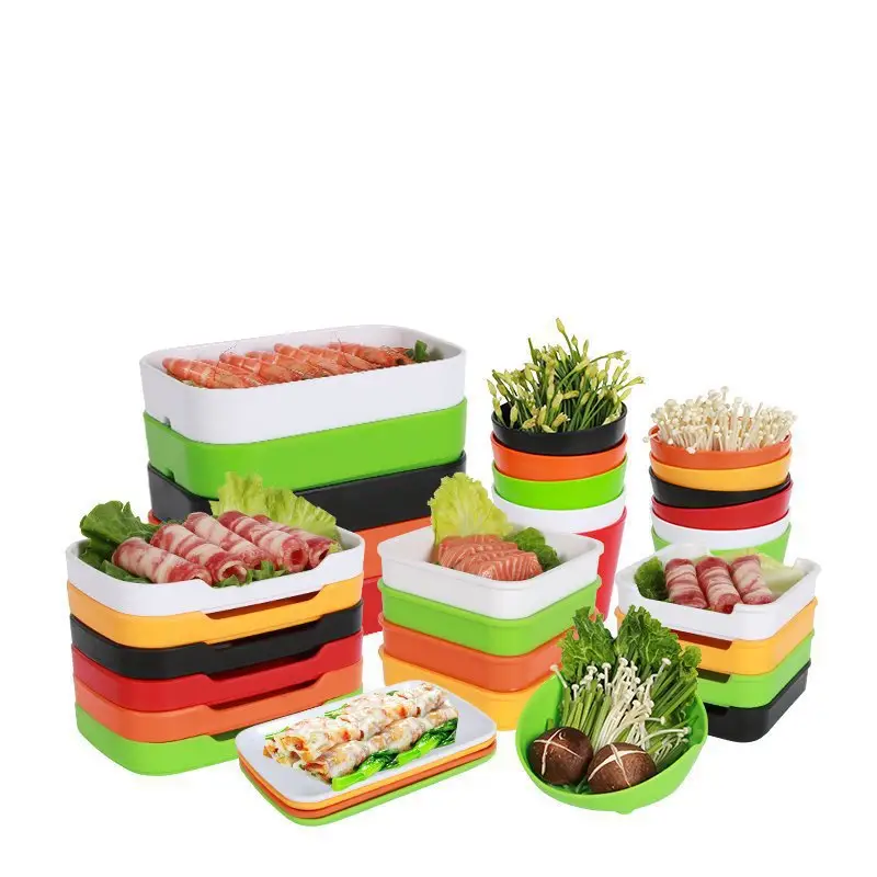 Rectangle Food Meat Serving Tray Stackable Plastic BBQ Hotpot Restaurant Durable 21cm Strengthen Plastic Plates
