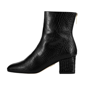 Punta tonda <span class=keywords><strong>tacco</strong></span> <span class=keywords><strong>medio</strong></span> 7.5cm altezza Design realizzato con <span class=keywords><strong>stivaletti</strong></span> da donna in pelle nera - Product Image 2