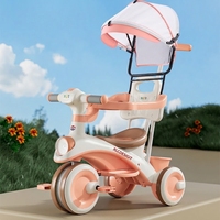 Tricycle poussette pour bébé avec barrière de sécurité amovible et auvent pour les enfants de 2 à 4 ans