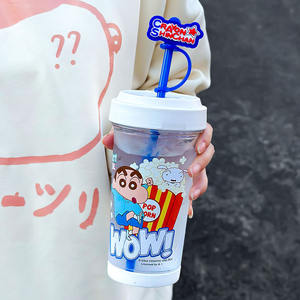 แก้วน้ำลายเครยอนชินจัง 500 มล. แก้วน้ำพกพาสำหรับเด็กและนักเรียน พร้อมฝาและหลอด - Product Image 5