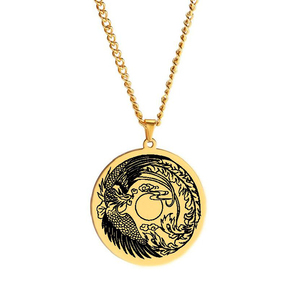 Amulette pour oiseau de feu solaire, phénix volant et croissant, collier pendentif en acier inoxydable, cadeau d'oiseaux de bon augure personnalisé - Product Image 1