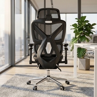 Chaises de bureau de direction de luxe, chaise de bureau pivotante en maille noire avec appui-tête 4D, accoudoirs 6D et repose-pieds rétractable