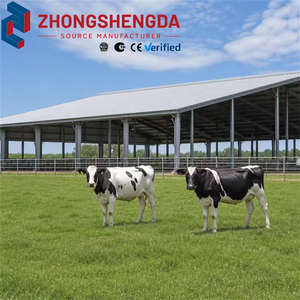 Nave ganadera de estructura de acero para exteriores, tipo granja, para ganado de engorde, con amplio techo de sombra, sin paredes, galvanizada, prefabricada - Product Image 1