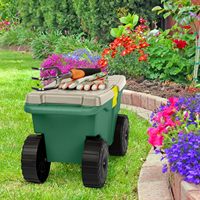 Chariot de jardin multifonctionnel, bac de rangement roulant avec siège-banc et sac de rangement intérieur pour outils