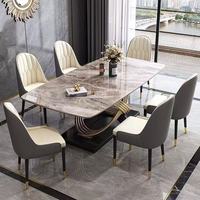 Ensemble de table et chaises de salle à manger en acier inoxydable au design luxueux, table rectangulaire en marbre moderne, meubles de restaurant
