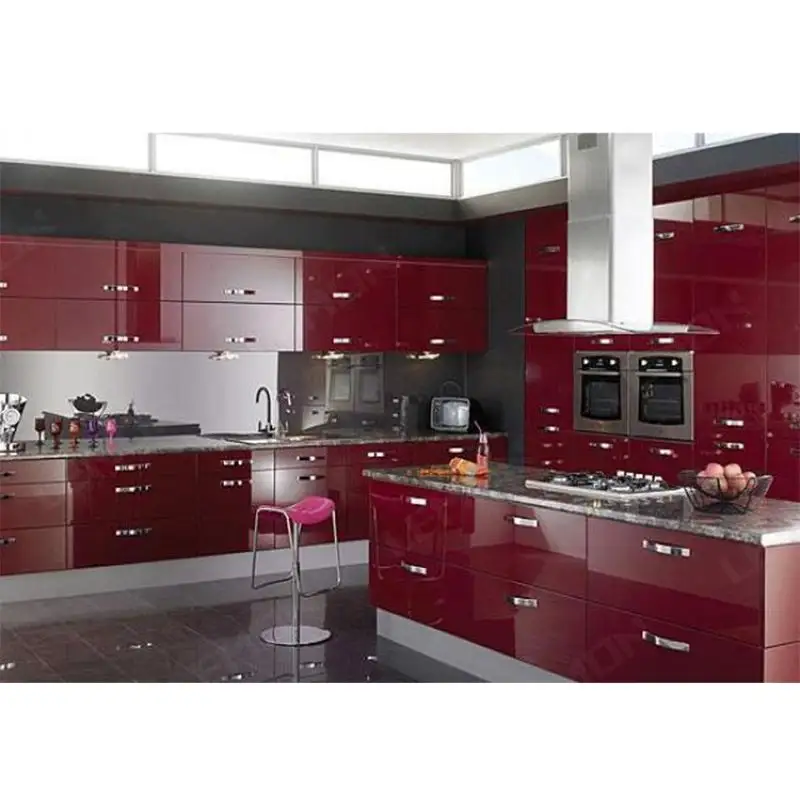 Moderne rote lack hochglanz-küchenschränke