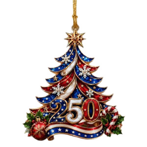 Bright <b>Red</b> 250th Anniversary Christmas Tree <b>Ornament</b> Patriotic Design Holiday Decoration - Product Image 5