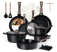 Ensemble de 22 ustensiles de cuisine en aluminium avec revêtement en granit, ensemble de poêles et de casseroles, revêtement antiadhésif