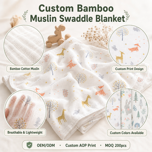 Asciugamano in Mussola di Bambù e Cotone per Neonati 120x105cm, Doppio Strato Morbido, Coperta Avvolgente Personalizzabile OEM - Product Image 1
