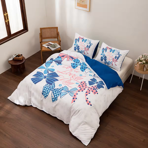 Bộ Ga Trải Giường in kỹ thuật số 3D, bộ đồ giường ba mảnh hiện đại đặt phiên bản AB nơ màu xanh, hàng dệt may xuất khẩu mới - Product Image 4