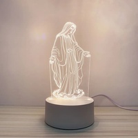 Lampe LED 3D en acrylique personnalisée en usine, motif Jésus, Veilleuse Illusion Vierge Marie, Décoration d'intérieur à motif d'église, Éclairage 3D en acrylique, Prix abordable