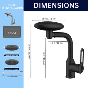 Matte màu đen duy nhất-lỗ đa chức năng phòng tắm lưu vực vòi nước 4 Nước Outlet Chế độ & 360 ° xoay Bar tap ống nước - Product Image 2