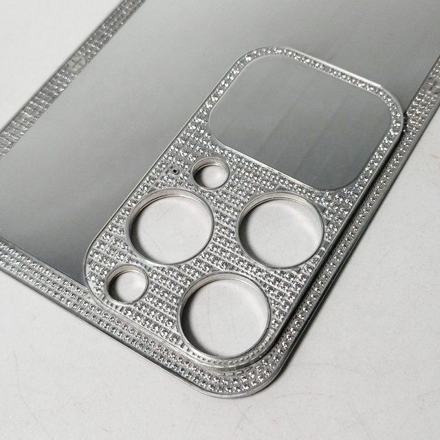 For iphone Back Cover Luxury Phone case Back Luxury Design Camera Backcover with Full Stone Design Silver Mobile Phone Backcover