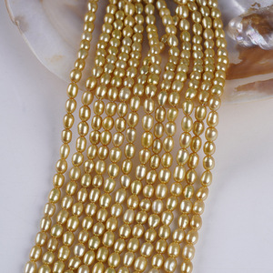 Perles d'eau douce naturelles en forme de riz de 4-5 mm, teintes or, en vrac, pour la fabrication de colliers et de bracelets en gros - Product Image 4
