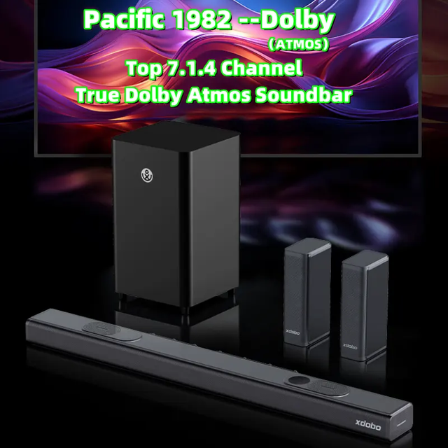 XDOBO Pacific 1982 Flagship Wireless Soundbar System with Two Active Subwoofers Support Dolby Vision for Luxury Living Room