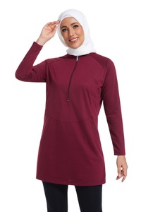 Felpe Sportive da Donna Musulmana <span class=keywords><strong>con</strong></span> Logo Personalizzato, Taglie S-3XL, Manica Lunga, Mezza Zip, Top Modesti per Fitness e Tennis <span class=keywords><strong>con</strong></span> Tasca - Product Image 5