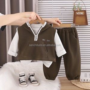 Ensemble de trois vestes à capuche décontractées pour bébé garçon, 100% coton, style étranger, printemps-automne, pas cher - Product Image 2