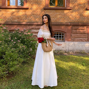 שמלה אלגנטית עם שמלת מקסי לבנה עם שרוולים עלים גזוז המחשוף שמלת כדור flowy עבור שמלת אורחת חתונה - Product Image 4