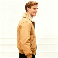Blouson Bomber Polaire Homme Personnalisé Multi-tailles Coupe-Vent Décontracté Hiver Streetwear Beige à Col Rabattu et Bouton Unique