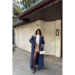 Gabardina Casual Vintage Navy Aldabella para Mujer, Larga, con Exterior de Cuero y Relleno de Algodón, Peso Personalizado para Primavera y Otoño - Product Image 5