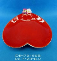Hand bemalte herzförmige Keramik-Bonbon schalen mit Eulen griff