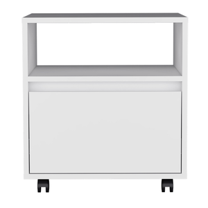 Austin Nightstand White Single <b>Drawer</b> <b>With</b> Casters <b>Storage</b> Side Table For Bedroom - Product Image 2