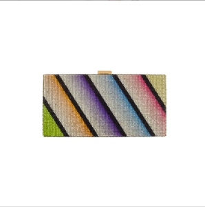 Goostar Satin Colorful Beaded Evening Clutch <b>Bag</b> Striped Pattern Metallic Frame <b>Gold</b> Clasp Party Handbag 1L Chain Strap - Product Image 2