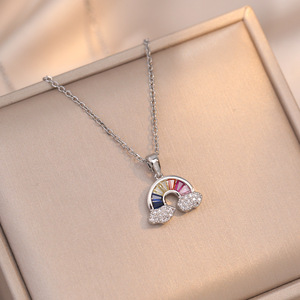 18K Gold Plated Stainless Steel Necklace Rainbow <strong>Cloud</strong> Pendant Colorful Zirconia Inlaid Dainty Link Chain <strong>Neck</strong> Jewelry Women - Product Image 6