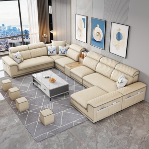 Divano Componibile a U Moderno e Lussuoso a 7 Posti in Lattice, Arredamento per Soggiorno in Tessuto con Design ad Angolo - Product Image 1