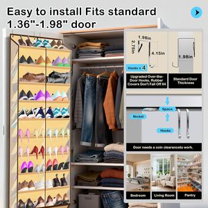 Over The Door <b>Shoe</b> Organizer 20 Pockets Holds 30 Pairs Beige Fabric With Mesh For Boots Sneakers Heels - Product Image 4
