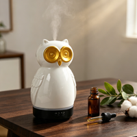 Diffusore di Oli Essenziali a Ultrasuoni a Forma di Gufo in Ceramica da 200ml, Diffusore di Aromi a Nebbia Fredda con Luce Notturna LED