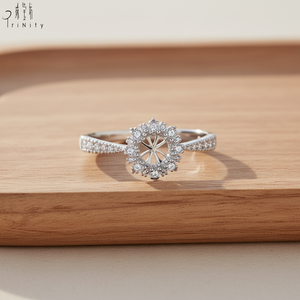 Bague de fiançailles classique la plus populaire Halo en or blanc massif 18 carats avec diamant naturel véritable, bague semi-montée pour femme, alliance - Product Image 6