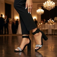 Nouvelle Collection 2026 – Sandales d'été sexy pour femme avec strass, bride cheville, bout carré et talon épais – Idéales pour fêtes et mariages – Grandes Tailles