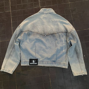 Chaqueta de marca DiZNEW para hombre, chaqueta vaquera lavada y desteñida con cremallera personalizada, chaquetas de calle, compra a granel - Product Image 4