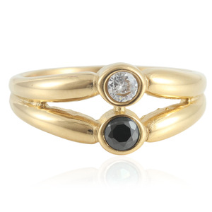 European American Style <b>Gold</b> Tone <b>Ring</b> With Black And Clear Gemstones Bezel <b>Set</b> Geometric Design Unisex Fashion Jewelry - Product Image 1