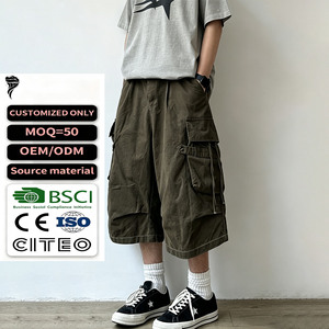 Hot Sales Vintage Green Multi Pockets 3/4 Cargo <b>Shorts</b> For <b>Men</b> Baggy Wide Leg Outdoor Tactical <b>Work</b> <b>Shorts</b> - Product Image 1