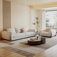 Canapé en tissu de laine d'agneau pour salon moderne, style minimaliste italien, crème, trois ou quatre places, canapés en bois massif