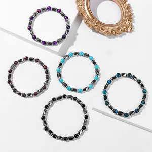 2024 Wholesale Natural Stone Beads Bracelet Energy Magnetite Button Beads Elastic Bracelet Women Men Accessories