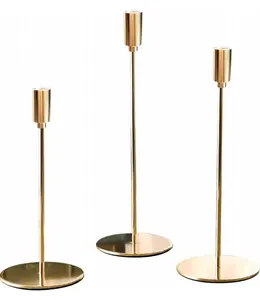 In Stock Luxury Set Of 3 Minimalist Stand Candlestick Holder Tall Taper Gold Metal Brass Candle Holder For Home Decor Wedding