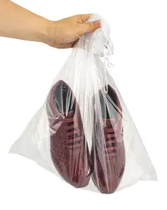 100-Pack Recyclable 2-Mil Clear PE Plastic Drawstring Pouches Side Gusset Shoes & Clothing Bags