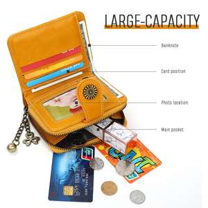 Vente chaude femmes court Vintage sac à main transfrontalier Spot célèbre marque en gros pochette huile PU cuir <span class=keywords><strong>pièce</strong></span> fermeture éclair portefeuilles - Product Image 6