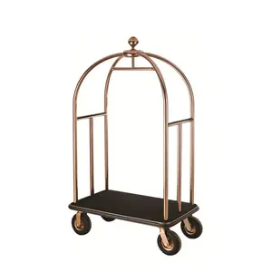 Hotel Bellboy Luggage Trolley Gold Plated Hotel Birdcage Airport Luggage Cart Bellboy Luggage Trolley