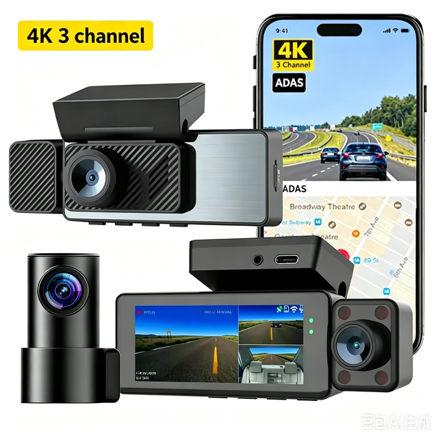 3 Channel 4K Dashcam 3 Lens IPS Screen WiFi AI ADAS BSD Video Recorder Dashboard Recorder for Taxi Drivers Support GPS SY-331