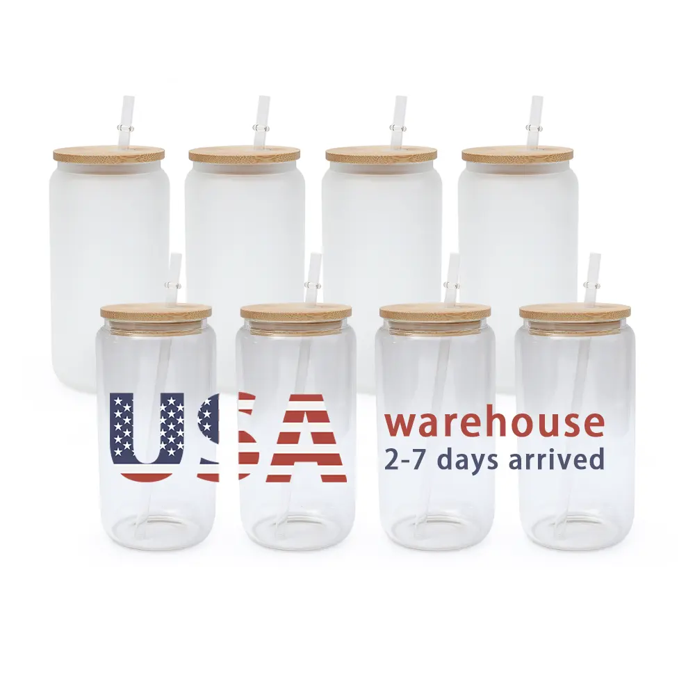 USA LAGER Großhandel 16oz 12oz Libby Bier kann Gläser gefrostete klare Tassen Sublimation Becher Bierglas mit Bambus deckel formen