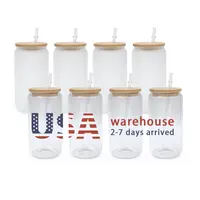 16oz Sublimation beer can glasses with bamboo lid and clear straw Fros