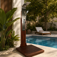 Colonne de douche extérieure moderne Vapasauna avec douchette, autoportante en bois pour villa, piscine, spa, hôtel
